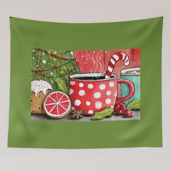 Item preview, Enjoy The Magic of Christmas with a Steaming Cup of Coffee, Candy Cane and Festive Holiday Charm designed and sold by OlfactoART Studio.