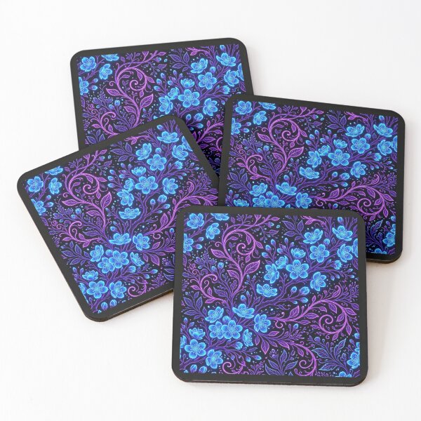 Item preview, Neon Blue and Purple Floral Pattern designed and sold by Owcomm.