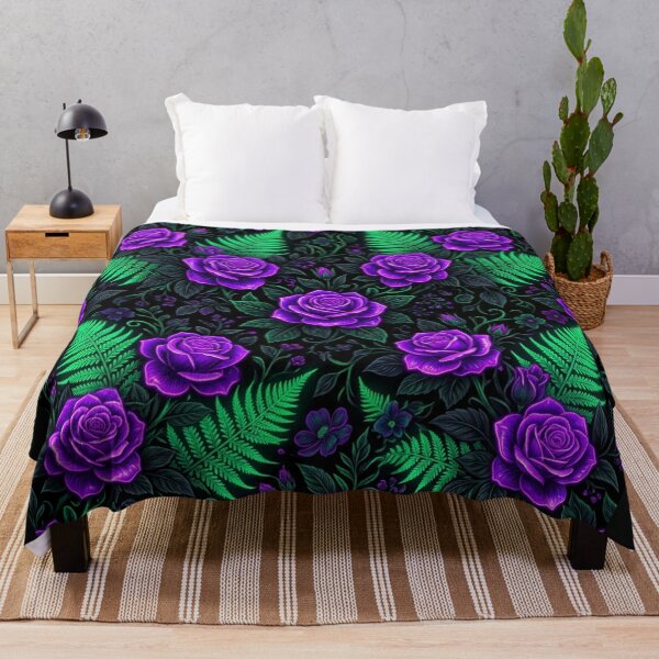 Item preview, Purple Roses Glowing Green Ferns Dark Pattern designed and sold by Owcomm.