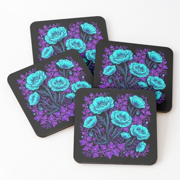 Item preview, Luminous Glowing Neon Cyan Poppies and Purple Ivy designed and sold by Owcomm.