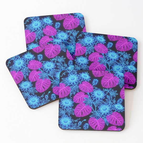 Item preview, Neon Tropical Passion Flower Monstera Pattern designed and sold by Owcomm.