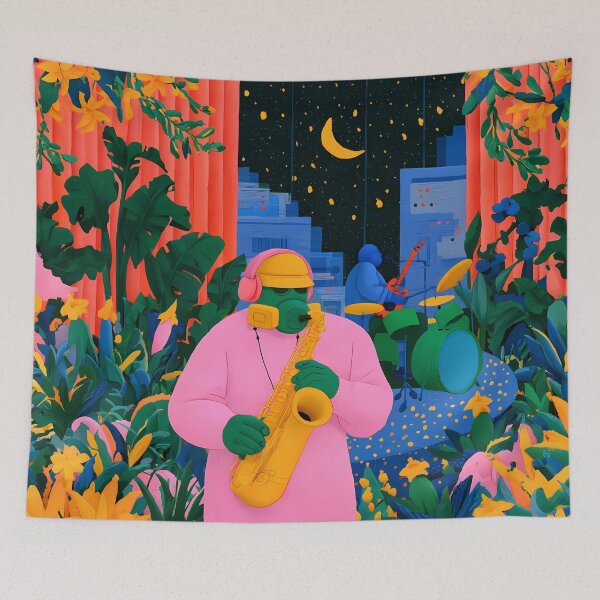 Item preview, Jungle Saxophone Player Night Concert Art designed and sold by Lunat1kk.