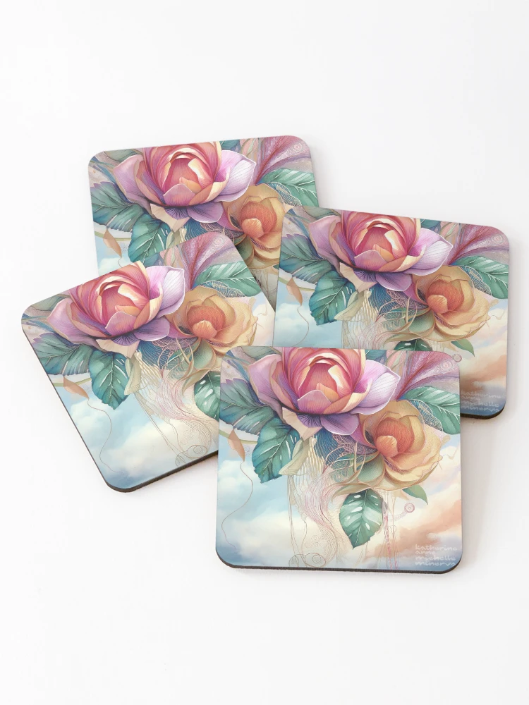 Thumbnail 1 of 5, Coasters (Set of 4), Floating Roses designed and sold by Katherine Anne Michelle Minerva.