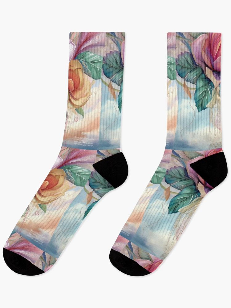 Thumbnail 1 of 5, Socks, Floating Roses designed and sold by Katherine Anne Michelle Minerva.