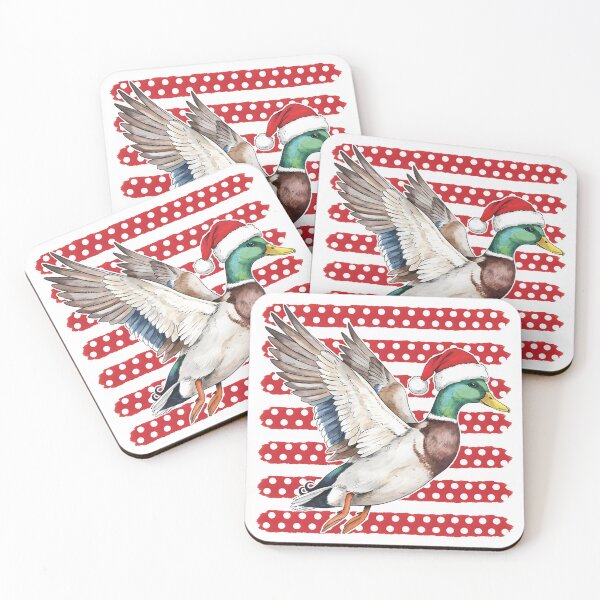Item preview, Christmas Mallard Duck with Santa Hat and Festive Red Polka Dot Background designed and sold by Snifferius.