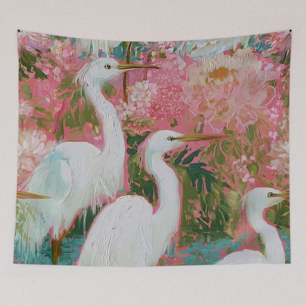 Item preview, Garzas blancas en un jardín de estilo chinoiserie rosa. designed and sold by SophieClimaArt.