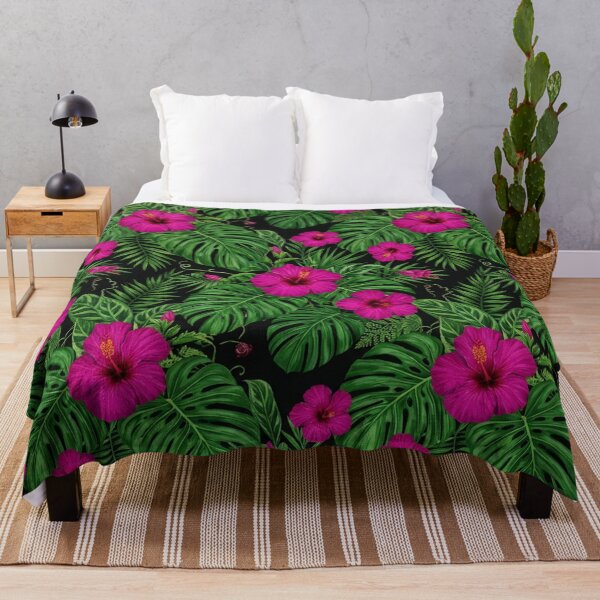 Item preview, Dark Tropical Hibiscus And Monstera Leaves Pattern designed and sold by Owcomm.