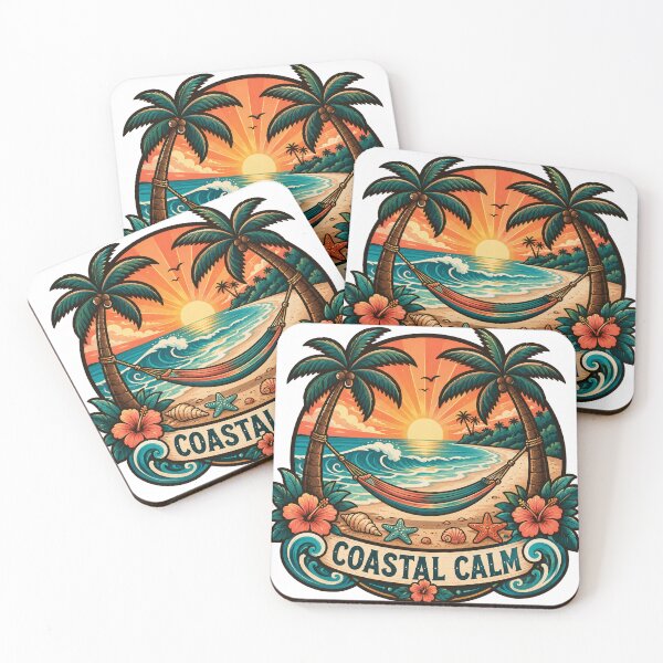 Item preview, Coastal Calm Tropical Hammock Sunset Paradise Palm Trees Beach Vacation Art designed and sold by inkoutninja.