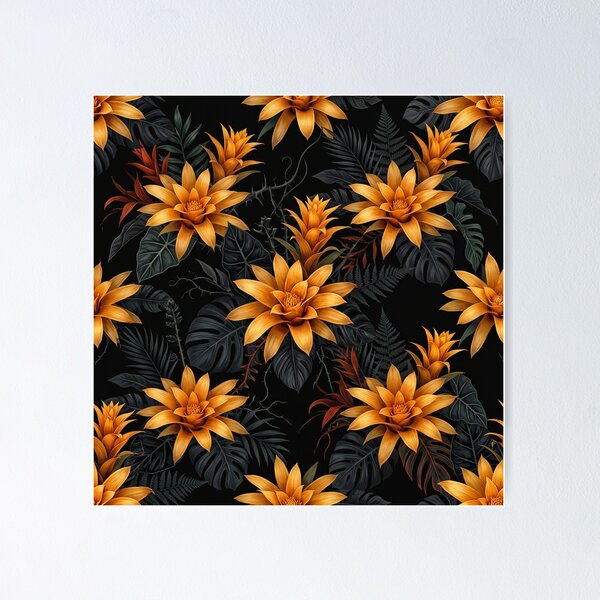 Item preview, Golden Bromeliad Floral Dark Botanical Pattern designed and sold by Owcomm.