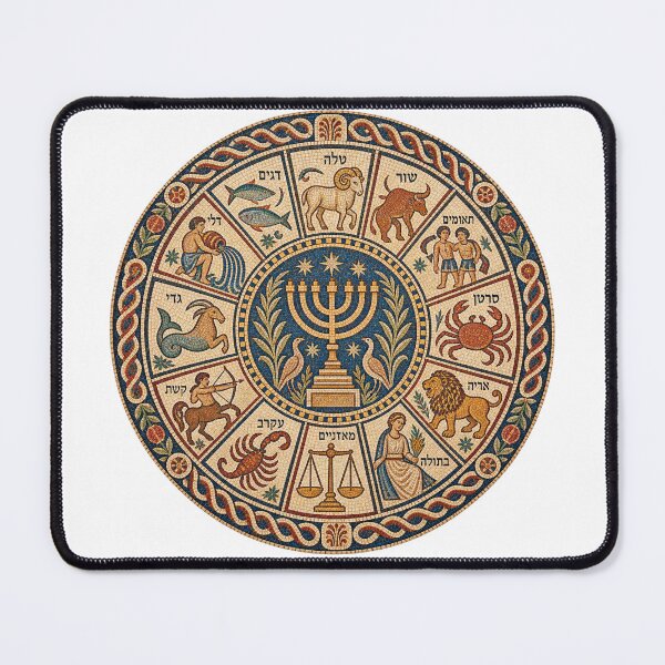 Item preview, Late Roman Jewish Zodiac Mosaic – Ancient Synagogue Menorah designed and sold by Past in Threads.