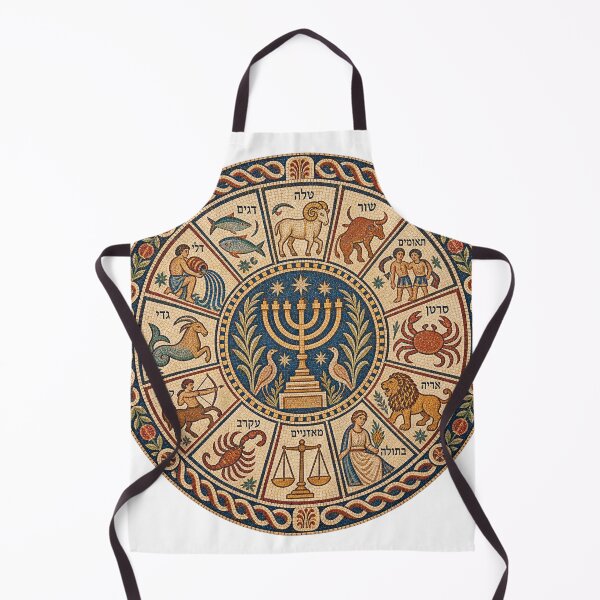 Item preview, Late Roman Jewish Zodiac Mosaic – Ancient Synagogue Menorah designed and sold by Past in Threads.