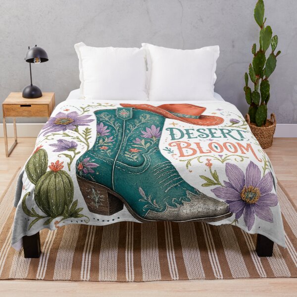 Item preview, Cowboy Boot Western Hat Purple Wildflowers Rustic Cowgirl Desert Bloom Art designed and sold by inkoutninja.