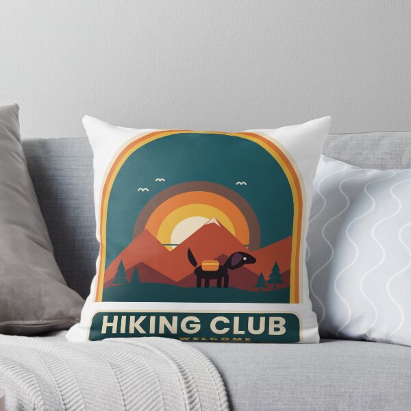 Item preview, Dogs Welcome Hiking Club Retro Sunset Mountain Dog Hiker Vintage 70s Badge designed and sold by Elarabyonline.