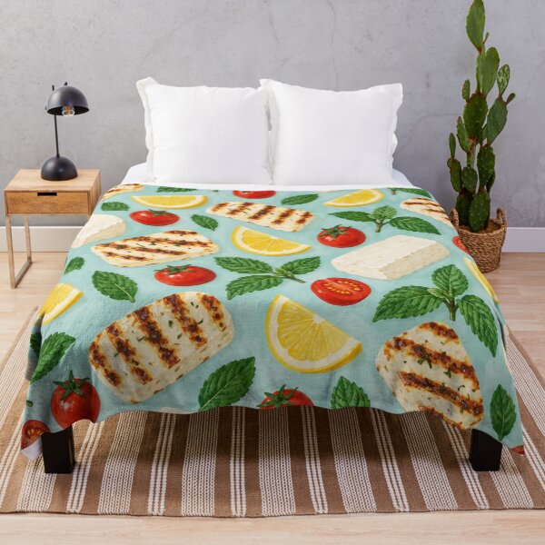 Item preview, Halloumi Pattern | Cyprus Grilled Cheese Slices, Mint, Lemons and Cherry Tomatoes on Aqua designed and sold by StickyGuys.
