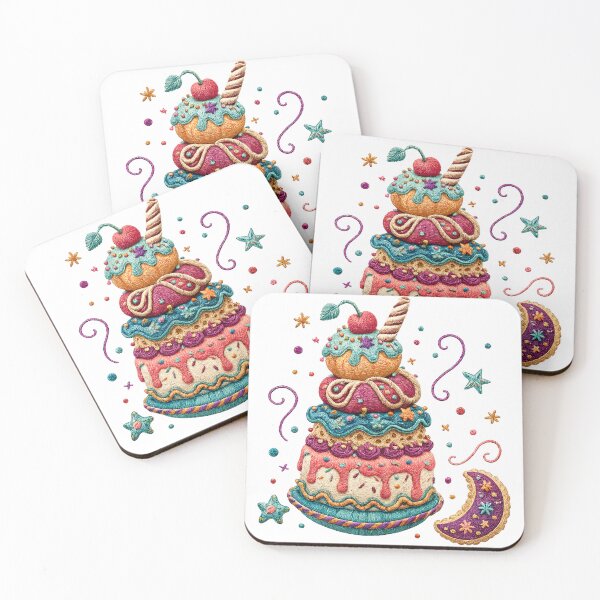 Item preview, Whimsical Candy Cake Tower Cherry Frosting Colorful Kawaii Dessert Fantasy Art designed and sold by inkoutninja.
