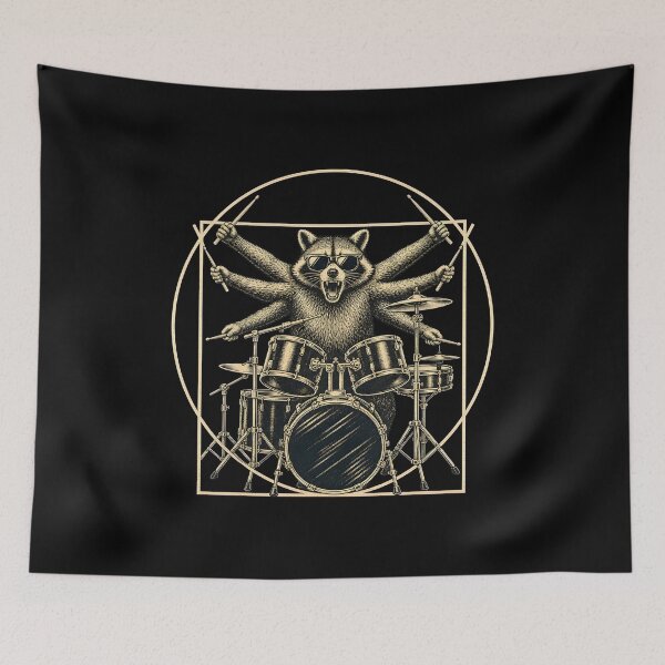 Item preview, Playing Drums Cool Raccoon Drummer Arms-Retro Psychedelic Men Women designed and sold by MathiasFuchs.