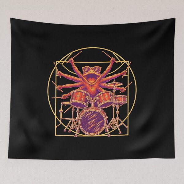 Item preview, Playing Drums Psychedelic-Frog Drummer Arms Retro Music-Art Men Women designed and sold by MathiasFuchs.