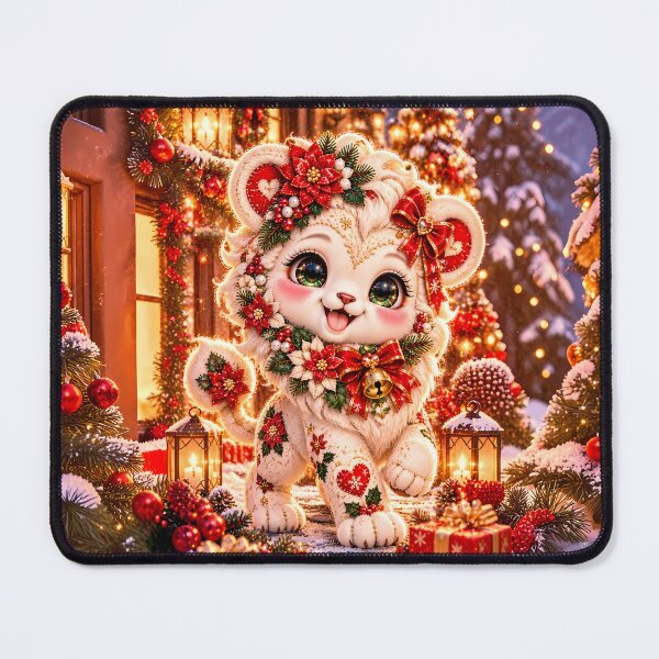 Item preview, Cute Christmas Lion Cub Poinsettia Panoramic designed and sold by kawaiiaianimals.