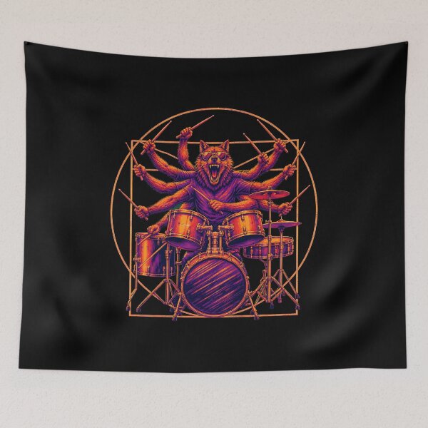 Item preview, Animals Playing Drums Arm-Howling Wolf-Glasses VintageColor Art Men Women designed and sold by MathiasFuchs.