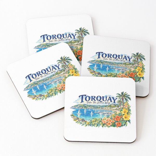 Item preview, Torquay Bay and Seaside Flowers Watercolor Travel Art designed and sold by skyartdesign.