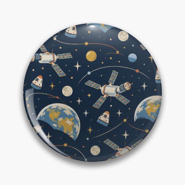 Item preview, Skylab Pattern | 1970s Space Stations, Crew Capsules, Planet Earth and Orbit Lines on Midnight Navy designed and sold by NominalSystems.