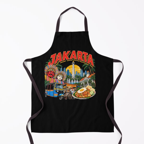 Item preview, Yakarta Indonesia Retro Vintage Travel Art - Cultura Betawi y comida callejera designed and sold by getpressedshirt.