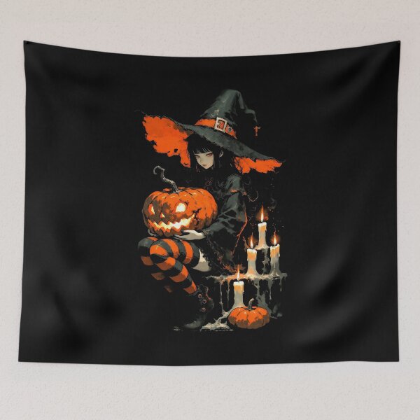 Item preview, Gothic Anime Witch - Spooky Halloween Pumpkin & Candlelight Art designed and sold by HexOne.