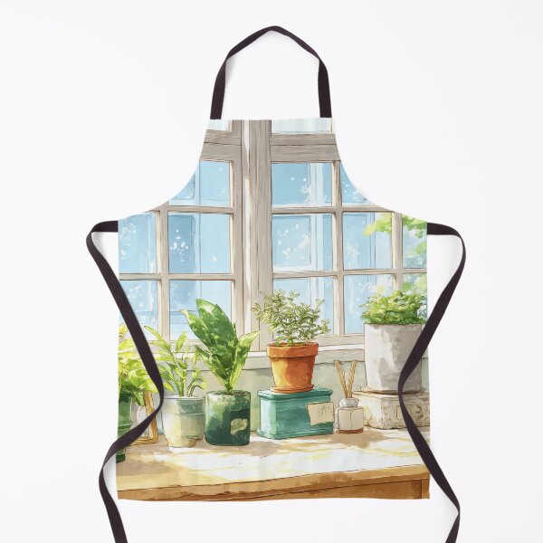 Item preview, Botanical Window Watercolor – Fresh Morning Plant Table (Anime Aesthetic) designed and sold by Whimsical Wayfarer.