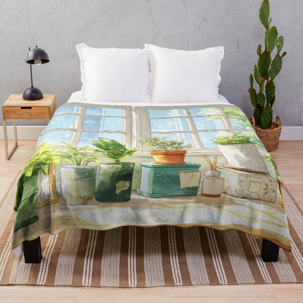Item preview, Botanical Window Watercolor – Fresh Morning Plant Table (Anime Aesthetic) designed and sold by Whimsical Wayfarer.