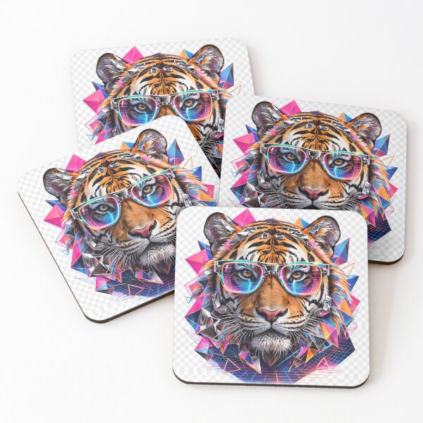 Item preview, Synthwave Tiger | Neon 80s Tiger Portrait with Sunglasses designed and sold by Robert Lucio.