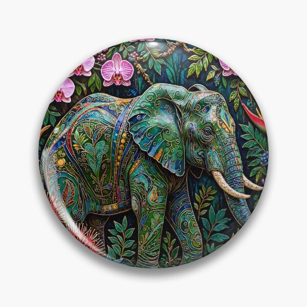 Item preview, Cloisonné Style African Jungle Elephant Gold Circle Frame designed and sold by SylviaKayRose.