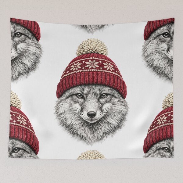 Item preview, Christmas Fox Portrait Red Knitted Winter Beanie   designed and sold by Sturdust.