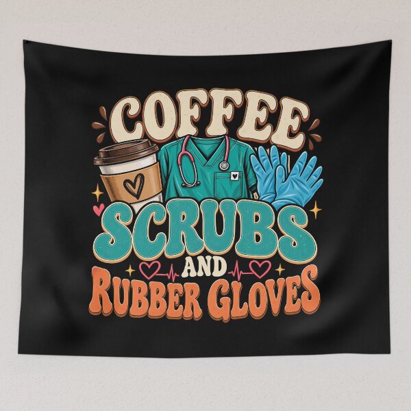 Item preview, Coffee Scrubs And Rubber Gloves Funny Nurse Healthcare Medical Worker designed and sold by Photo-Sphere101.