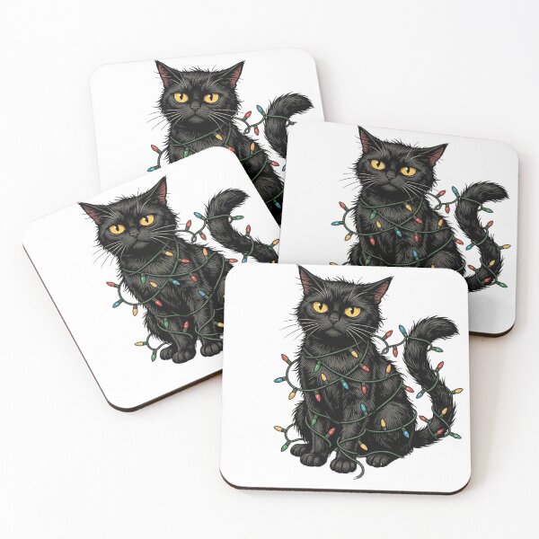 Item preview, Grumpy Black Cat Tangled In Christmas Lights Funny Holiday Humor designed and sold by CoolCrazyChaos.