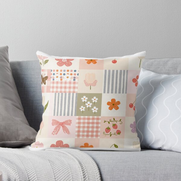 Item preview, Vintage Cottagecore Floral Patchwork – Pink Gingham & Wildflowers designed and sold by Blinkwater Designs.