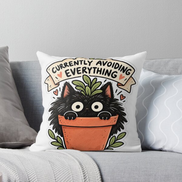 Item preview, Currently Avoiding Everything – Funny Black Cat Plant Sticker designed and sold by LunaDoodle01.