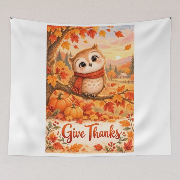 Item preview, Baby Owl Thanksgiving Give Thanks Autumn Nursery Print designed and sold by heeyalittlemind.