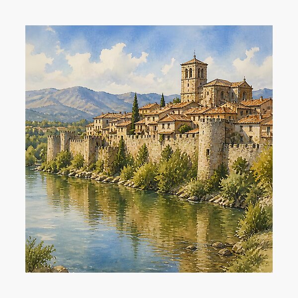 Item preview, Buitrago del Lozoya Spain – Watercolour Village Painting designed and sold by LSVart.