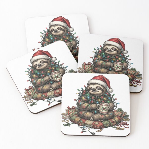 Item preview, Funny Tired Sloth Tangled In Christmas Lights Lazy Holiday Humor designed and sold by CoolCrazyChaos.