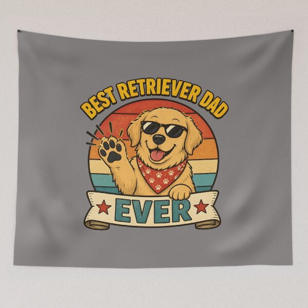 Item preview, Best-Retriever-Dad-Ever-Dog-Fist-Bump-Retro-Sunset-Design designed and sold by WaisRahi.