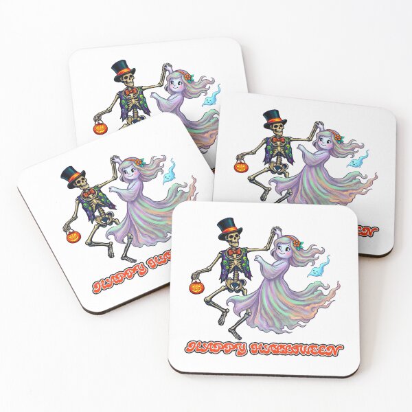 Item preview, Whimsical Dancing Skeleton and Pastel Ghost Happy Halloween Cute Spooky Art designed and sold by I_Design.