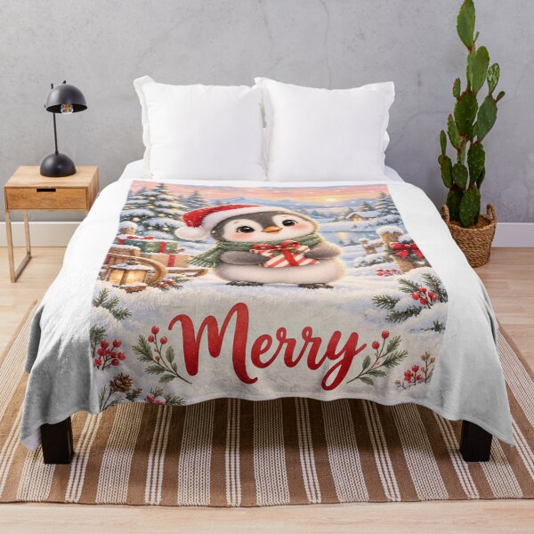 Item preview, Baby Penguin Christmas Nursery Merry Watercolor Print designed and sold by heeyalittlemind.