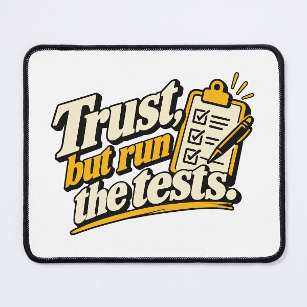 Item preview, Trust, but Run the Tests — AI Verification Graphic designed and sold by ThreadQuirk.