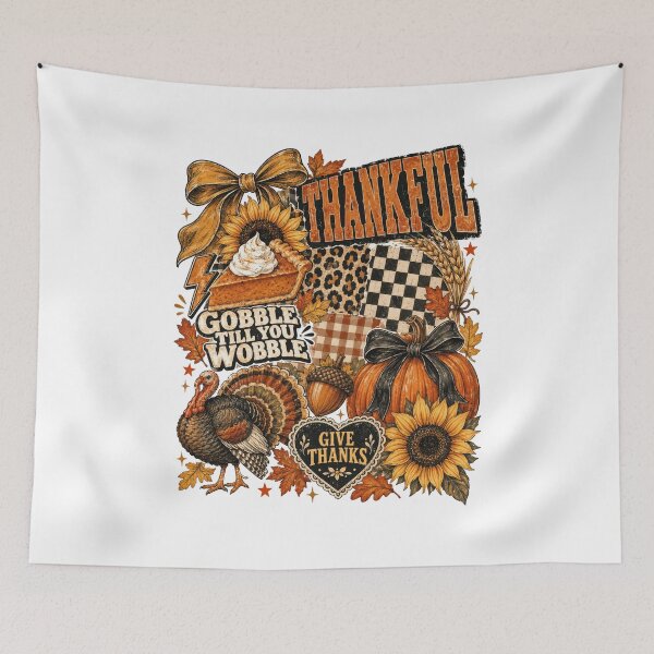 Item preview, Thankful Gobble Till You Wobble – Thanksgiving Turkey Pumpkin Pie Sunflower Leopard Checkered Fall designed and sold by Jose Art Studio.