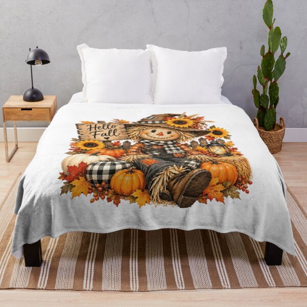 Item preview, Hello Fall Scarecrow – Cute Pumpkin Sunflower Buffalo Check Rustic Harvest Autumn Farmhouse designed and sold by Jose Art Studio.