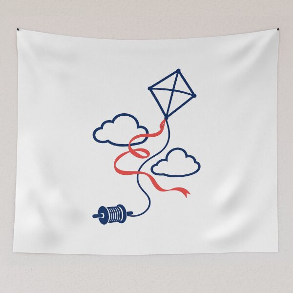 Item preview, Diamond Kite With Ribbon Tail, Clouds and Reel Line Art designed and sold by ThreadQuirk.