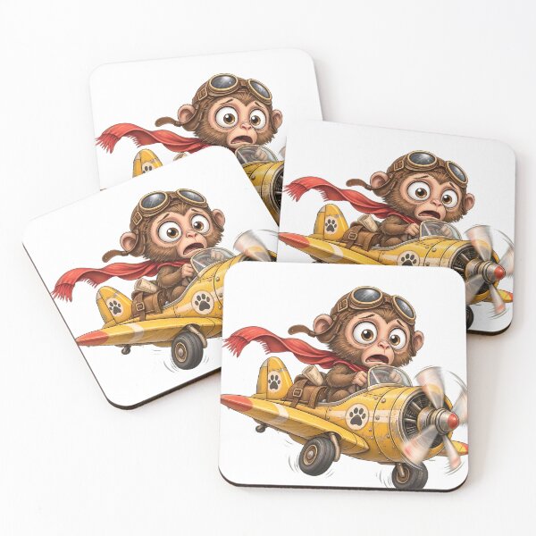 Item preview, Cute Panic Pilot Monkey Flying Yellow Airplane Adventure designed and sold by BubbleHG.