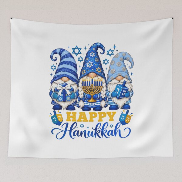 Item preview, Happy Hanukkah Gnomes – Cute Blue Gnomes Menorah Dreidel Star of David Jewish Holiday designed and sold by Jose Art Studio.