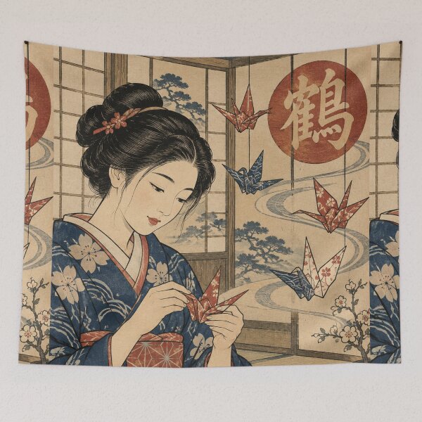 Item preview, Japanese Origami - Woman Folding Crane in Kimono designed and sold by bapupa.