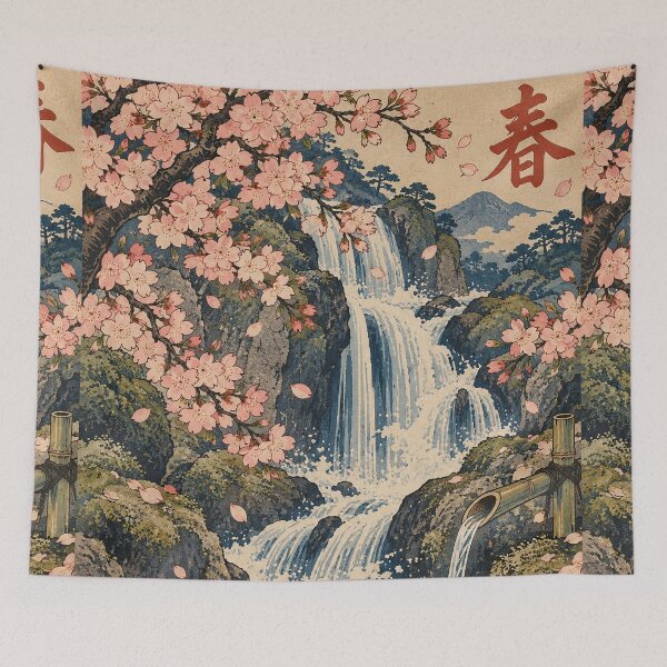 Item preview, Japanese Spring - Cherry Blossom Waterfall With Bamboo Spout designed and sold by bapupa.